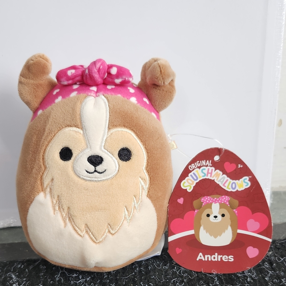 5" Squishmallows Andres The Sheltie Puppy Dog Valentine's Day Collection NWT Toy